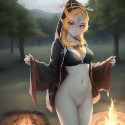 1girls ai_generated breasts cape clothing female female_only happy long_hair midna nintendo no_panties public public_nudity pussy ruptuorie small_breasts solo the_legend_of_zelda twili_midna twilight_princess