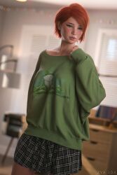 1futa 1girls 2023 3d blush clothed clothing depth_of_field female futa_only futanari green_eyes indoors looking_at_viewer medium_breasts orange_hair original original_character plaid_skirt red_hair short_hair skirt solo solo_futa zyx3dx