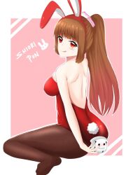 :d back_view brown_hair bunny_ears bunny_girl bunnysuit doctor fake_animal_ears indie_virtual_youtuber leotard pantyhose red_eyes shioripon snake_hair_ornament virtual_youtuber