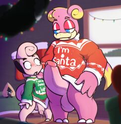 2023 anthro balls berry_(vanillavertex) big_balls big_penis blush bodily_fluids bottomless christmas christmas_clothing christmas_lights christmas_sweater christmas_topwear clefairy clothed clothing cum digital_drawing_(artwork) digital_media_(artwork) duo english_text erection fur generation_1_pokemon generation_3_pokemon genital_fluids genitals girly hi_res holidays huge_cock larger_male male male/male nintendo open_mouth pantsless penis pink_body pink_fur pokemon pokemon_(species) rabblet shaded size_difference slowpoke smaller_male smile snorunt sweater tail text topwear treble_starcrush