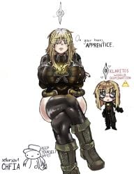 1girls artist_name big_breasts big_thighs black_nails blonde_female blonde_hair blonde_hair_female breasts canor_(deepwoken) ch_fia chibi clothed clothed_female deepwoken dirty_talk facial_mark giant_breasts klaris_llfiend_(deepwoken) latex_thighhighs legs legs_crossed light-skinned_female muscular_female muscular_thighs orb roblox roblox_game robloxian self_upload text thigh_highs thighs white_eyes