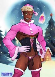 1boy 2023 abs artist_name biceps big_penis christmas christmas_outfit dark-skinned_male dark_skin dimensional_soldiers_g flaccid flaccid_penis huge_penis kyle_(dsg) male male_only melanin muscles muscular muscular_male penis phausto thong underwear veiny_penis