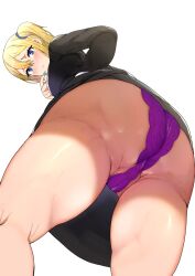 1girls ass ass_focus blonde_hair blue_eyes blush eye_contact female female_only hayasaka_ai kaguya-sama_wa_kokurasetai_~tensai-tachi_no_renai_zunousen~ looking_at_viewer low-angle_view panties sikijou77o skirt skj_77o solo thick_thighs