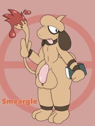 balls big_balls big_penis blush book brown_body brown_fur eye_ring fennicdafox fur generation_2_pokemon genitals hi_res looking_back male male_only nintendo paint penis pink_penis pokemon pokemon_(species) red_paint red_precum shiny_pokemon smeargle solo tan_body tan_fur thick_thighs tongue tongue_out