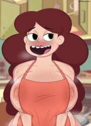 1girls alternate_version_available angie_diaz apron big_breasts blush lactating lactation large_breasts light-skinned_female light_skin milf mother naked_apron nipples star_vs_the_forces_of_evil trenchgazer