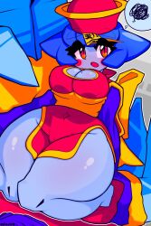 1girls 2:3 big_breasts blue_hair blue_skin breasts cleavage darkstalkers female female_only hsien_ko jiangshi large_breasts lei-lei lei_lei medium_hair odeinosoko orange_hair thick_thighs thighs_bigger_than_head wide_hips