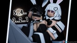 1boy 2girls 3d anon balls big_breasts breasts bunny_ears bunny_girl bunnysuit censored_eyes cum cum_in_mouth iris_(rusmynth) new_year original_character pasties patreon_username penis roblox robloxian rusmynth saliva sylvia_(rusmynth) tagme twitter_username watermark