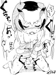 bare_shoulders blush breasts carrot closed_eyes clothing female female female_only female_solo head_wings high_resolution japanese_language japanese_text kemono_friends kneeling masturbation masuyama_ryou motion_lines northern_white-faced_owl_(kemono_friends) object_insertion open_mouth partially_clothed partially_undressed self_fondle simple_background sketch small_breasts solo text undressing very_high_resolution white_background