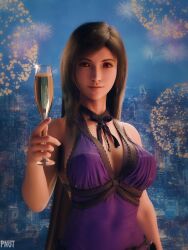 3d 3d_(artwork) 4k big_breasts black_hair blender blender_(software) dress dressed final_fantasy final_fantasy_vii hi_res highres new_year non-nude pnut red_eyes safe_for_work sfw smile smiling smiling_at_viewer tifa_lockhart watermark