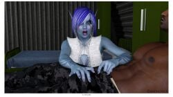 3d 3d_(artwork) barracks blue_skin clothed_female_nude_male comic dark-skinned_male dark_elf dark_skin drow elf elf_ears elf_female erection female human interracial male male_human/female_elf military military_uniform nova_(artist) penis_awe penis_grab pointy_ears priestess purple_hair soldier tattoo vanya