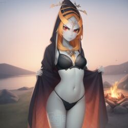 1girls ai_generated breasts cape clothing female female_only happy long_hair midna nintendo ruptuorie small_breasts solo the_legend_of_zelda twili_midna twilight_princess