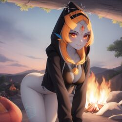 1girls ai_generated breasts cape clothing female female_only happy long_hair midna nintendo no_panties public public_nudity ruptuorie small_breasts solo the_legend_of_zelda twili_midna twilight_princess