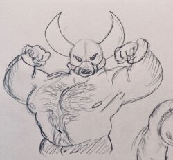 biceps chest_hair fierce_pork_trooper flexing human looking_at_viewer male male_only mother_3 muscular muscular_male nipples pigmask sketch solo