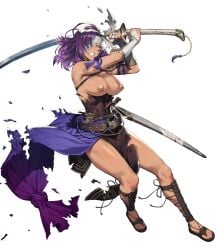 1girls breasts brown_eyes dark-skinned_female dark_skin edit eye_patch fire_emblem fire_emblem:_archanea_saga fire_emblem:_new_mystery_of_the_emblem fire_emblem_heroes headband large_breasts malice_(fire_emblem) medium_hair nintendo nipples nude_filter purple_hair solo sword weapon