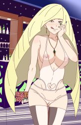 1girls big_breasts blonde_hair blue_nails blush earrings erect_nipples female female_only game_freak green_eyes hand_on_face heart heart-shaped_pupils long_hair looking_at_viewer lusamine_(pokemon) mature mature_female milf mother nail_polish necklace nipples nipples_visible_through_clothing phoebusad pokemon pokemon_sm purse skimpy skimpy_clothes solo solo_female thick_thighs thighhighs thighs tongue tongue_out white_thighhighs