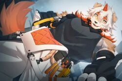 anthro arknights furry hung_(arknights) male male_focus male_only sollyz tagme