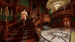 1futa 3d alcina_dimitrescu artist_request detailed_background full_body futa_only futanari handwear intersex legwear light-skinned_futanari nude resident_evil resident_evil_8:_village scene scenery solo stairs