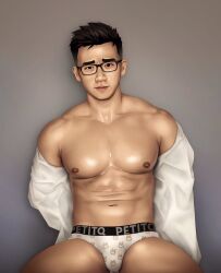 1boy bulge glasses hernando_taniko male male_only model muscles muscular muscular_male nerdyart onlyfans_model open_shirt real_person shirt_down underwear