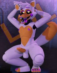 1boy animatronic balls canine choker erection eyelashes femboy five_nights_at_freddy's five_nights_at_freddy's:_sister_location fox genitals girly lolbit_(fnaf) lolbit_(male) male male_only nipples penis purple_nipples purple_tongue robot seductive sister_location squatting tail tongue_out ultrabreached white_fur