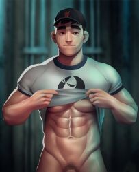 1boy abs big_hero_6 disney hat male_only marvel marvel_comics muscles muscular muscular_male nerdyart penis_peek pubes shirt_lift tadashi_hamada teasing