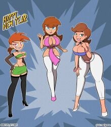 3girls big_breasts breasts carly_(fairly_oddparents) female female_only fully_clothed garabatoz happy_new_year high_heels tagme the_fairly_oddparents timmy's_mom vicky_(fairly_odd_parents)