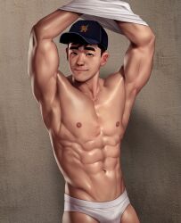 1boy abs big_hero_6 bulge disney hat male male_nipples male_only marvel muscles muscular muscular_male nerdyart pecs solo solo_male tadashi_hamada underwear white_underwear