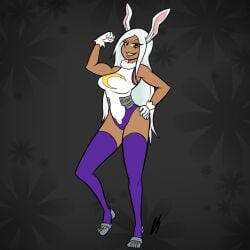 1girls alternate_version_available bunny_ears dark-skinned_female dark_skin female female_only fully_clothed lord_sarloc miruko muscular_female my_hero_academia red_eyes rumi_usagiyama solo white_hair