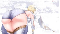 1girls 2022 ass back back_view bending_over blonde_hair breasts bubble_butt female female_only flower flower_in_hair genshin_impact hi_res hips huge_ass huge_breasts lumine_(genshin_impact) o22no slim_waist thick_thighs thighhighs thighs white_clothing wide_hips