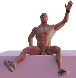 1boy abs ballsack blender blonde_hair chest_tattoo dude_(free_guy) erection fortnite fortnite:_battle_royale free_guy_(2021) hand_above_head hand_raised inviting_to_sex large_penis male male_focus male_only muscular_male naked_footwear naked_shoes naked_sneakers naked_with_shoes_on neck_chain necklace nude pecs penis shoes sitting sneakers solo solo_focus solo_male spread_legs thisrad1 wristwear