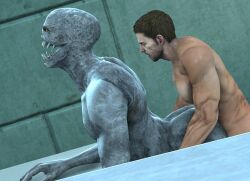 2boys anal_sex anthro anthro_penetrated balls capcom chris_redfield dick dominant_human fangs from_behind_position gay grey_body hugging human humanoid humanoid_genitalia interspecies jennifer1991(artist) male male/male male_anthro male_human/male_monster male_only male_penetrating_anthro male_penetrating_male monster nude penetration regenerator regenerator_(resident_evil) resident_evil resident_evil_4 size_difference small_dom_big_sub source_filmmaker standing standing_doggy_style standing_sex submissive_male submissive_monster yaoi