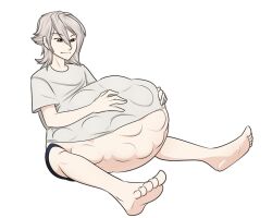 barefoot belly big_belly corrin_(fire_emblem) corrin_(fire_emblem)_(male) fetal_movement fire_emblem fire_emblem_fates grey_hair hand_on_belly large_belly male male_only male_pregnancy nintendo pregnant riddleaugust solo_male source_request