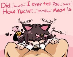 1girl blowjob cock english_text fellatio heart hearts meowbahh penis riawanaa_(artist) slurp suck sucking sucking_penis text virtual_youtuber