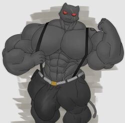 1boy 2022 :3 abs anthro belt biceps big_biceps big_bulge big_muscles bodybuilder bottomwear broad_shoulders bulge cat_boy cat_tail catboy clothed clothing domestic_cat epic_games evil_eyes eye_scar facial_scar felid feline felis fist flaccid flexing fortnite front_view furry gab_art genital_outline grey_background grey_body grey_bottomwear grey_clothing grey_pants grey_theme highres huge_biceps huge_bulge huge_muscles huge_pecs hyper_biceps hyper_bulge hyper_muscles hyper_pecs looking_at_viewer male male_only mammal meowscles_(fortnite) muscles muscular muscular_anthro muscular_male muscular_thighs pants pecs penis_outline red_eyes red_sclera scar scratches shadow_meowscles_(fortnite) simple_background smile solo standing suspenders topless topless_male upper_body video_games wide_shoulders