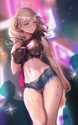 1girls 7lark ann_takamaki bag blush bodypaint breasts censored completely_nude exhibitionism female hair_ornament hairclip handbag heart heart-shaped_pupils highres long_hair mosaic_censoring navel nipples nude nude_female outdoors painted_clothes persona persona_5 public_indecency pussy_juice smile solo symbol-shaped_pupils twintails