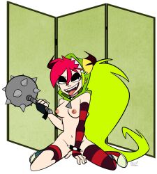 1girls areolae breasts cartoon_network demencia_(villainous) long_hair multicolored_hair nipples solo_female umayorokobi villainous white_background