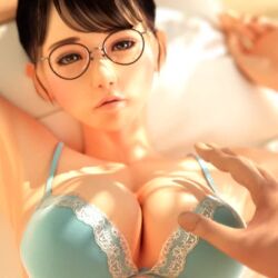 1boy 1girls 3d amelialtie animated blush bra breast_grab breast_squeeze cute female female_focus full-face_blush glasses light-skinned_female nipple_play nipple_tweak no_sound original original_character tagme video work_in_progress