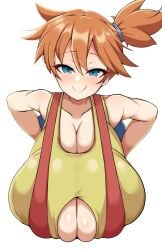 1girls alternate_breast_size big_breasts blush breasts breasts_bigger_than_head clothed detritus duvet208 female female_only gigantic_breasts green_eyes huge_breasts hyper_breasts kasumi_(pokemon) large_breasts misty_(pokemon) nintendo orange_hair pokemon pokemon_rgby red_hair sagging_breasts smile solo solo_female steam suspenders tomboy top_heavy upper_body