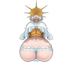 androgynous ass_focus backsack big_ass bulge dark_souls dark_sun_gwyndolin deity dimples_of_venus femboy fromsoftware girly gold_(metal) helmet huge_ass lace-trimmed_panties male male_only panties rear_view short_hair solo trap white_hair white_panties wide_hips