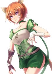 1girls bandage cat_ears cat_tail catgirl choker curvy curvy_hips face_markings female female_only fire_emblem fire_emblem:_path_of_radiance fire_emblem:_radiant_dawn green_clothing laguz_(race) lethe_(fire_emblem) looking_at_viewer minamonochaba nintendo orange_fur orange_hair purple_eyes short_hair shorts slit solo thigh_slit thighs