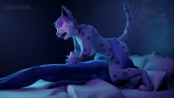 3d_(artwork) 69_position anthro bed brittany digital_media_(artwork) domestic_cat duo felid feline felis female furniture hi_res invalid_tag kyngal male male/female mammal monarquis night oral pantherine rendered russian_blue sex snow_leopard