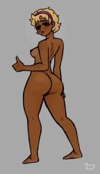 1girls ass_grab breasts casual_nudity completely_nude dark_skin female full_body homestuck looking_at_viewer looking_back pose rose_lalonde solo standing swuswi