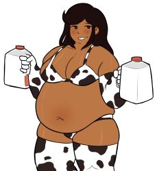 chubby chubby_female cow_print daphne_(omori) dark-skinned_female dark_hair dark_skin milk omori overweight solo_female tastesliketofu