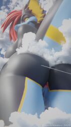 3d_(artwork) aircraft airplane anthro anus areola ass blender_(software) bodily_fluids breasts cloudscape digital_media_(artwork) female female_focus fish freschrenders genital_fluids genitals hair hi_res jet looking_at_viewer looking_back low-angle_view luxray macro marine mirova_(cilenomon) nintendo nipples nude pokémon_(species) pokemon pokemon_(species) pussy pussy_juice shark sky smile solo solo_focus video_games watermark worm's-eye_view