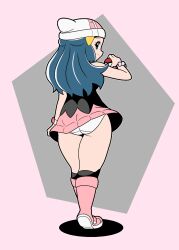 1girls ass blue_eyes blue_hair dawn_(pokemon) female female_only hi_res kneehighs koutarosu looking_back nintendo panties pokemon pokemon_dppt skirt solo thighs underwear upskirt