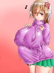 1futa 2017 :3 blonde_hair breasts breasts_bigger_than_head bulge bulge_through_clothing clothed clothing dickgirl erection erection_under_clothes fully_clothed futa_only futanari gigantic_breasts growth huge_breasts huge_cock human light-skinned_futanari light_skin long_hair long_sleeves penis ruuru solo standing sweater tenting