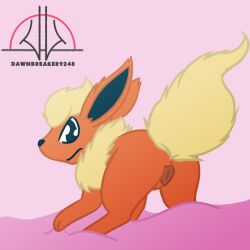 1:1 ambiguous_gender angry dawnthemetamon ditto_(pokémon) duo eeveelution female feral flareon fur hi_res nintendo orange_body orange_fur pink_body pokémon_(species) pokemon rear_view video_games yellow_body yellow_fur