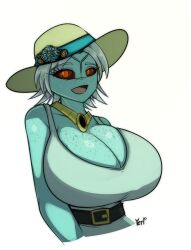 1girls alien_girl black_sclera blue_skin cleavage female female_only gigantic_breasts o'pai_(aquaterrius) original_character sexualyeti solo solo_female tau warhammer_(franchise) warhammer_40k white_hair