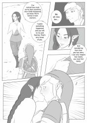 blush comic dialogue english_text hylian_shield kissing link link_(skyward_sword) master_sword nintendo oo_sebastian_oo orielle page_4 pulling_shirt speech_bubble text the_legend_of_zelda the_legend_of_zelda:_skyward_sword