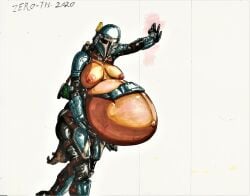 armor belly big_belly big_breasts breasts female helmet hyper_pregnancy large_belly mandalorian mandalorian_armor nipples pregnant star_wars zéro-the