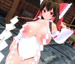 3d custom_maid_3d_2 detached_sleeves female gohei huge_breasts kazekoga miko navel nipples reimu_hakurei revealing_clothes shide thick_thighs touhou wide_hips